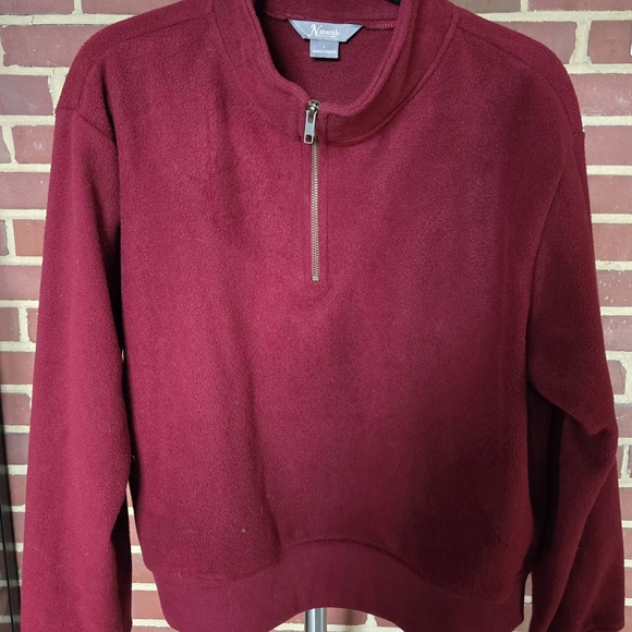 Natural Reflections Jackets & Blazers - NATURAL REFLECTIONS Red FLEECE Burgundy Half-Zip Crop Pullover Large